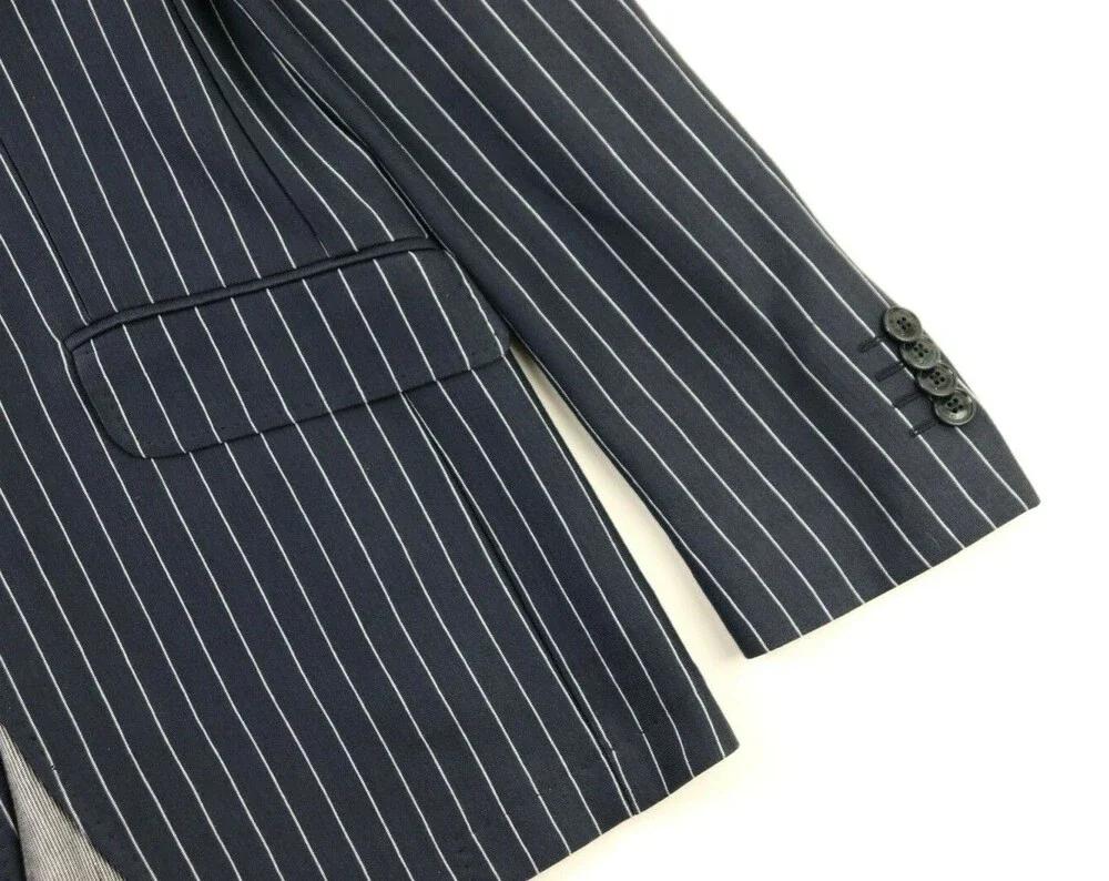 ETRO Sport Coat 38 (48 Eu) Slim Fit Navy White Stripe Silk Cotton Blazer Italy